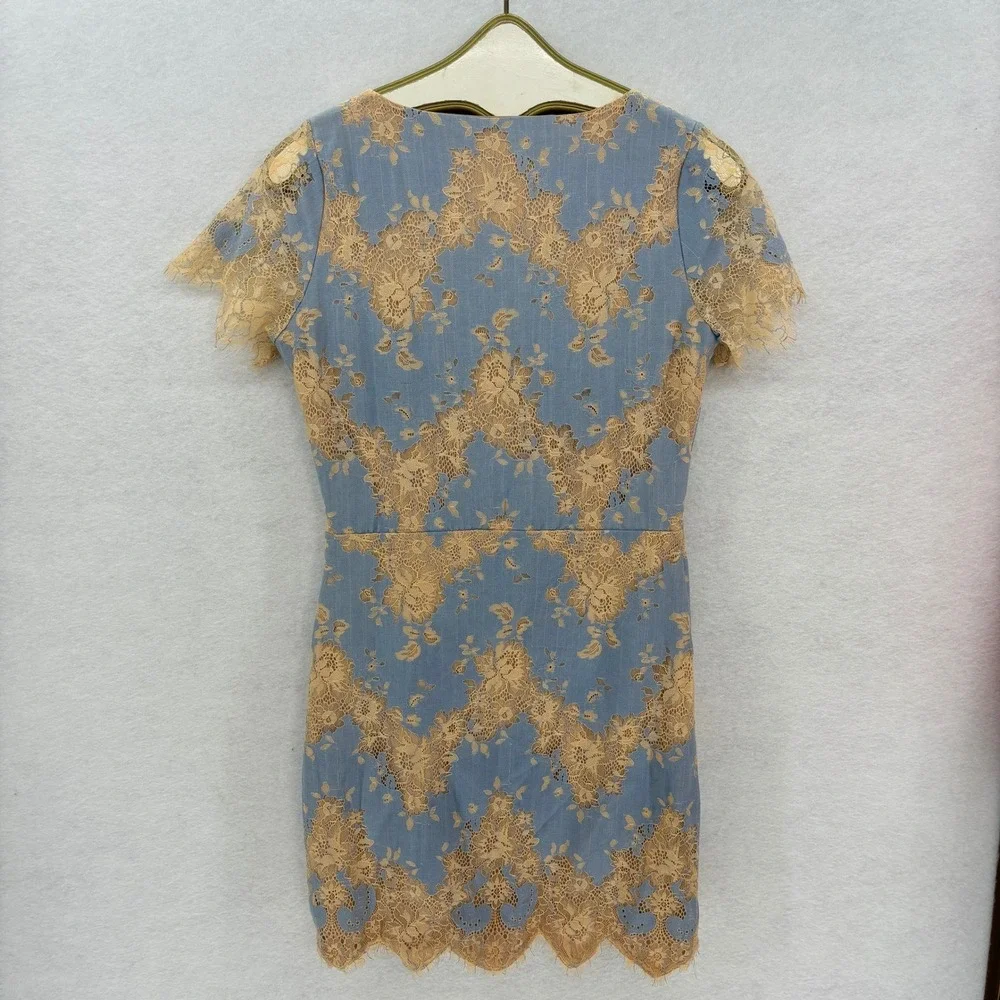 Storia Blue Lace Mini Dress L Romantic Cottagecore Fairy Coquette Feminine - Picture 3 of 11